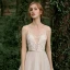 Illusion Champagne Jardin / Extérieur Transparentes Robe De Mariée 2020 Princesse Encolure Dégagée Sans Manches Ceinture Dos Nu Appliques En Dentelle Perlage Train De Balayage Volants