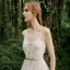 Illusion Champagne Jardin / Extérieur Transparentes Robe De Mariée 2020 Princesse Encolure Dégagée Sans Manches Ceinture Dos Nu Appliques En Dentelle Perlage Train De Balayage Volants