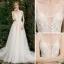 Illusion Champagne Jardin / Extérieur Transparentes Robe De Mariée 2020 Princesse Encolure Dégagée Sans Manches Ceinture Dos Nu Appliques En Dentelle Perlage Train De Balayage Volants