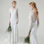 Elegante Weiß Spitze Strand Brautkleider / Hochzeitskleider 2020 Meerjungfrau Durchsichtige Rundhalsausschnitt Lange Ärmel Rückenfreies Stoffgürtel Sweep / Pinsel Zug Rüschen