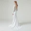 Elegante Weiß Spitze Strand Brautkleider / Hochzeitskleider 2020 Meerjungfrau Durchsichtige Rundhalsausschnitt Lange Ärmel Rückenfreies Stoffgürtel Sweep / Pinsel Zug Rüschen