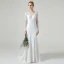 Elegante Weiß Spitze Strand Brautkleider / Hochzeitskleider 2020 Meerjungfrau Durchsichtige Rundhalsausschnitt Lange Ärmel Rückenfreies Stoffgürtel Sweep / Pinsel Zug Rüschen