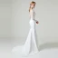 Elegante Weiß Spitze Strand Brautkleider / Hochzeitskleider 2020 Meerjungfrau Durchsichtige Rundhalsausschnitt Lange Ärmel Rückenfreies Stoffgürtel Sweep / Pinsel Zug Rüschen