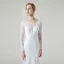 Elegante Weiß Spitze Strand Brautkleider / Hochzeitskleider 2020 Meerjungfrau Durchsichtige Rundhalsausschnitt Lange Ärmel Rückenfreies Stoffgürtel Sweep / Pinsel Zug Rüschen