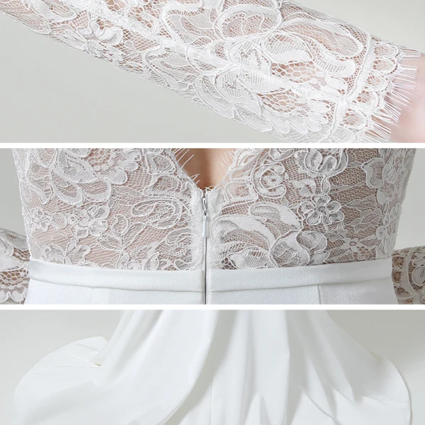 Elegante Weiß Spitze Strand Brautkleider / Hochzeitskleider 2020 Meerjungfrau Durchsichtige Rundhalsausschnitt Lange Ärmel Rückenfreies Stoffgürtel Sweep / Pinsel Zug Rüschen