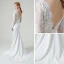 Elegante Weiß Spitze Strand Brautkleider / Hochzeitskleider 2020 Meerjungfrau Durchsichtige Rundhalsausschnitt Lange Ärmel Rückenfreies Stoffgürtel Sweep / Pinsel Zug Rüschen