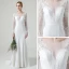 Elegante Weiß Spitze Strand Brautkleider / Hochzeitskleider 2020 Meerjungfrau Durchsichtige Rundhalsausschnitt Lange Ärmel Rückenfreies Stoffgürtel Sweep / Pinsel Zug Rüschen