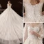 Schöne Champagner Hochzeits Brautkleider / Hochzeitskleider 2020 Ballkleid Durchsichtige V-Ausschnitt 3/4 Ärmel Rückenfreies Applikationen Spitze Perlenstickerei Kathedrale Schleppe Rüschen