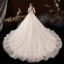 Vintage / Retro Champagne Bridal Wedding Dresses 2020 Ball Gown See-through High Neck 1/2 Sleeves Backless Beading Appliques Lace Sequins Cathedral Train Ruffle