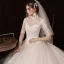 Vintage / Retro Champagne Bridal Wedding Dresses 2020 Ball Gown See-through High Neck 1/2 Sleeves Backless Beading Appliques Lace Sequins Cathedral Train Ruffle