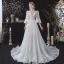 Vintage / Originale Blanche Été La Mariée Robe De Mariée 2020 Princesse Transparentes Col v profond Gonflée 3/4 Manches Dos Nu Perlage Glitter Tachetée Tulle Ceinture Tribunal Train Volants