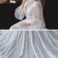 Vintage / Originale Blanche Été La Mariée Robe De Mariée 2020 Princesse Transparentes Col v profond Gonflée 3/4 Manches Dos Nu Perlage Glitter Tachetée Tulle Ceinture Tribunal Train Volants