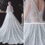 Vintage / Originale Blanche Été La Mariée Robe De Mariée 2020 Princesse Transparentes Col v profond Gonflée 3/4 Manches Dos Nu Perlage Glitter Tachetée Tulle Ceinture Tribunal Train Volants
