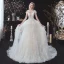 Chic / Belle Champagne La Mariée Robe De Mariée 2020 Princesse Transparentes Col v profond Sans Manches Dos Nu Noeud Appliques En Dentelle Perlage Tribunal Train