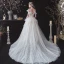 Chic / Belle Champagne La Mariée Robe De Mariée 2020 Princesse Transparentes Col v profond Sans Manches Dos Nu Noeud Appliques En Dentelle Perlage Tribunal Train