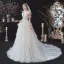 Chic / Belle Champagne La Mariée Robe De Mariée 2020 Princesse Transparentes Col v profond Sans Manches Dos Nu Noeud Appliques En Dentelle Perlage Tribunal Train