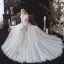 Chic / Belle Champagne La Mariée Robe De Mariée 2020 Princesse Transparentes Col v profond Sans Manches Dos Nu Noeud Appliques En Dentelle Perlage Tribunal Train
