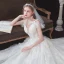 Chic / Belle Champagne La Mariée Robe De Mariée 2020 Princesse Transparentes Col v profond Sans Manches Dos Nu Noeud Appliques En Dentelle Perlage Tribunal Train