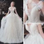 Chic / Belle Champagne La Mariée Robe De Mariée 2020 Princesse Transparentes Col v profond Sans Manches Dos Nu Noeud Appliques En Dentelle Perlage Tribunal Train