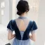 Affordable Ocean Blue Bridesmaid Dresses 2020 A-Line / Princess Backless Star Sequins Floor-Length / Long Ruffle