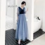 Affordable Ocean Blue Bridesmaid Dresses 2020 A-Line / Princess Backless Star Sequins Floor-Length / Long Ruffle