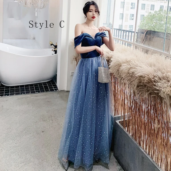 Affordable Ocean Blue Bridesmaid Dresses 2020 A-Line / Princess Backless Star Sequins Floor-Length / Long Ruffle
