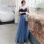 Affordable Ocean Blue Bridesmaid Dresses 2020 A-Line / Princess Backless Star Sequins Floor-Length / Long Ruffle