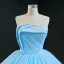 Luxury / Gorgeous Sky Blue Prom Dresses 2020 Ball Gown Strapless Sleeveless Glitter Tulle Court Train Ruffle Backless Formal Dresses