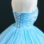 Luxury / Gorgeous Sky Blue Prom Dresses 2020 Ball Gown Strapless Sleeveless Glitter Tulle Court Train Ruffle Backless Formal Dresses