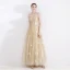 Elegant Champagne Evening Dresses  2020 A-Line / Princess Spaghetti Straps Sleeveless Feather Appliques Lace Sash Floor-Length / Long Ruffle Backless Formal Dresses