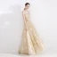 Elegant Champagne Evening Dresses  2020 A-Line / Princess Spaghetti Straps Sleeveless Feather Appliques Lace Sash Floor-Length / Long Ruffle Backless Formal Dresses