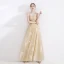 Elegant Champagne Evening Dresses  2020 A-Line / Princess Spaghetti Straps Sleeveless Feather Appliques Lace Sash Floor-Length / Long Ruffle Backless Formal Dresses