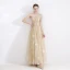 Elegant Champagne Evening Dresses  2020 A-Line / Princess Spaghetti Straps Sleeveless Feather Appliques Lace Sash Floor-Length / Long Ruffle Backless Formal Dresses