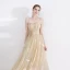 Elegant Champagne Evening Dresses  2020 A-Line / Princess Spaghetti Straps Sleeveless Feather Appliques Lace Sash Floor-Length / Long Ruffle Backless Formal Dresses