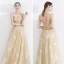 Elegant Champagne Evening Dresses  2020 A-Line / Princess Spaghetti Straps Sleeveless Feather Appliques Lace Sash Floor-Length / Long Ruffle Backless Formal Dresses