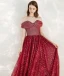 Schöne Rot Abendkleider 2020 A Linie Off Shoulder Kurze Ärmel Star Pailletten Glanz Tülle Lange Rüschen Rückenfreies Festliche Kleider