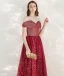 Schöne Rot Abendkleider 2020 A Linie Off Shoulder Kurze Ärmel Star Pailletten Glanz Tülle Lange Rüschen Rückenfreies Festliche Kleider