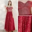 Schöne Rot Abendkleider 2020 A Linie Off Shoulder Kurze Ärmel Star Pailletten Glanz Tülle Lange Rüschen Rückenfreies Festliche Kleider