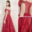 Schöne Rot Abendkleider 2020 A Linie Off Shoulder Kurze Ärmel Star Pailletten Glanz Tülle Lange Rüschen Rückenfreies Festliche Kleider