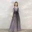 Elegant Grape Evening Dresses  2020 A-Line / Princess Spaghetti Straps V-Neck 1/2 Sleeves Appliques Lace Beading Sash Floor-Length / Long Ruffle Backless Formal Dresses