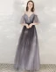 Elegant Grape Evening Dresses  2020 A-Line / Princess Spaghetti Straps V-Neck 1/2 Sleeves Appliques Lace Beading Sash Floor-Length / Long Ruffle Backless Formal Dresses