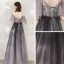 Elegant Grape Evening Dresses  2020 A-Line / Princess Spaghetti Straps V-Neck 1/2 Sleeves Appliques Lace Beading Sash Floor-Length / Long Ruffle Backless Formal Dresses