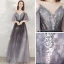 Elegant Grape Evening Dresses  2020 A-Line / Princess Spaghetti Straps V-Neck 1/2 Sleeves Appliques Lace Beading Sash Floor-Length / Long Ruffle Backless Formal Dresses