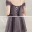 Chic / Beautiful Grape Homecoming Graduation Dresses 2020 A-Line / Princess Off-The-Shoulder Short Sleeve Glitter Tulle Ankle Length Ruffle Backless Formal Dresses