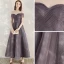 Chic / Beautiful Grape Homecoming Graduation Dresses 2020 A-Line / Princess Off-The-Shoulder Short Sleeve Glitter Tulle Ankle Length Ruffle Backless Formal Dresses