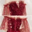 Fashion Red Evening Dresses  2020 A-Line / Princess Off-The-Shoulder 1/2 Sleeves Glitter Star Sequins Floor-Length / Long Ruffle Backless Formal Dresses
