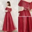 Schöne Rot Abendkleider 2020 A Linie Off Shoulder Kurze Ärmel Rückenfreies Perlenstickerei Stoffgürtel Glanz Tülle Lange Rüschen Festliche Kleider