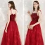 Schöne Rot Abendkleider 2020 A Linie Spaghettiträger Ärmellos Pailletten Lange Rüschen Rückenfreies Festliche Kleider
