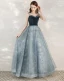 Fashion Ink Blue Evening Dresses  2020 A-Line / Princess Spaghetti Straps Sleeveless Sequins Beading Floor-Length / Long Ruffle Backless Formal Dresses