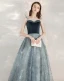 Fashion Ink Blue Evening Dresses  2020 A-Line / Princess Spaghetti Straps Sleeveless Sequins Beading Floor-Length / Long Ruffle Backless Formal Dresses